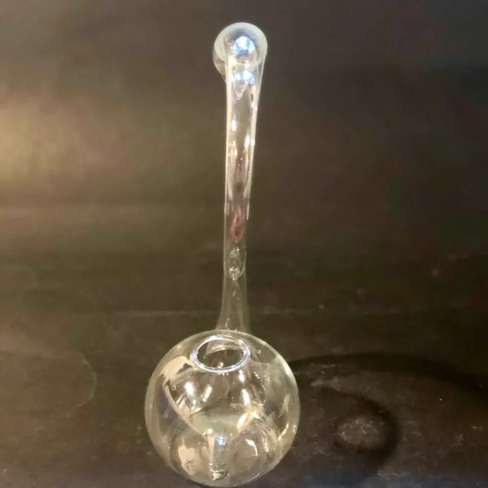 Vintage Hand Blown Clear Glass Swan Bud Vase - Hollow Thin Delicate 9in.